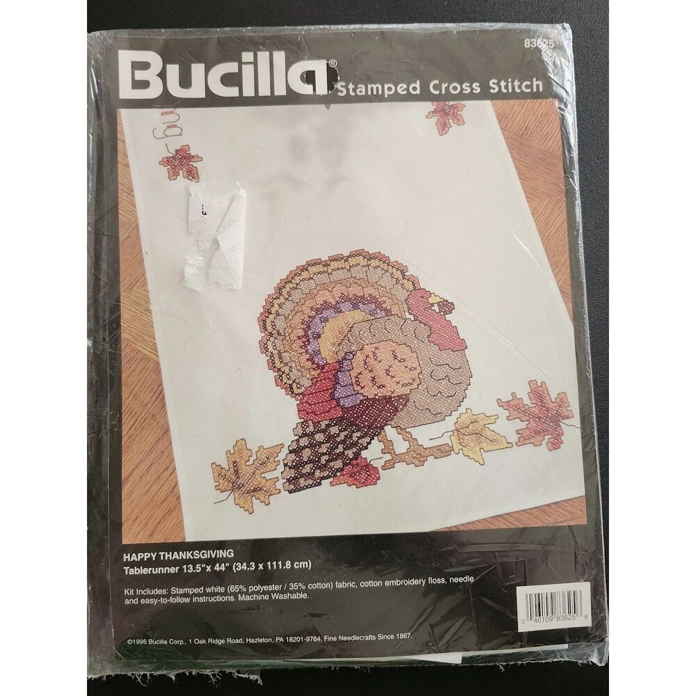 NOS Bucilla HAPPY THANKSGIVING Tablerunner #83625 Stamped Cross Stitch 1996